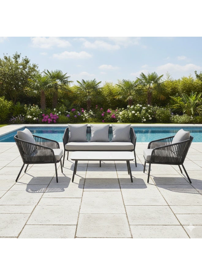 Imported Rope Outdoor Seating Set Patio Furniture Garden Balcony Terrace Sofa and Chairs Weather Resistant Cushions Durable Modern Stylish Outdoor Lounge Set - Image 2